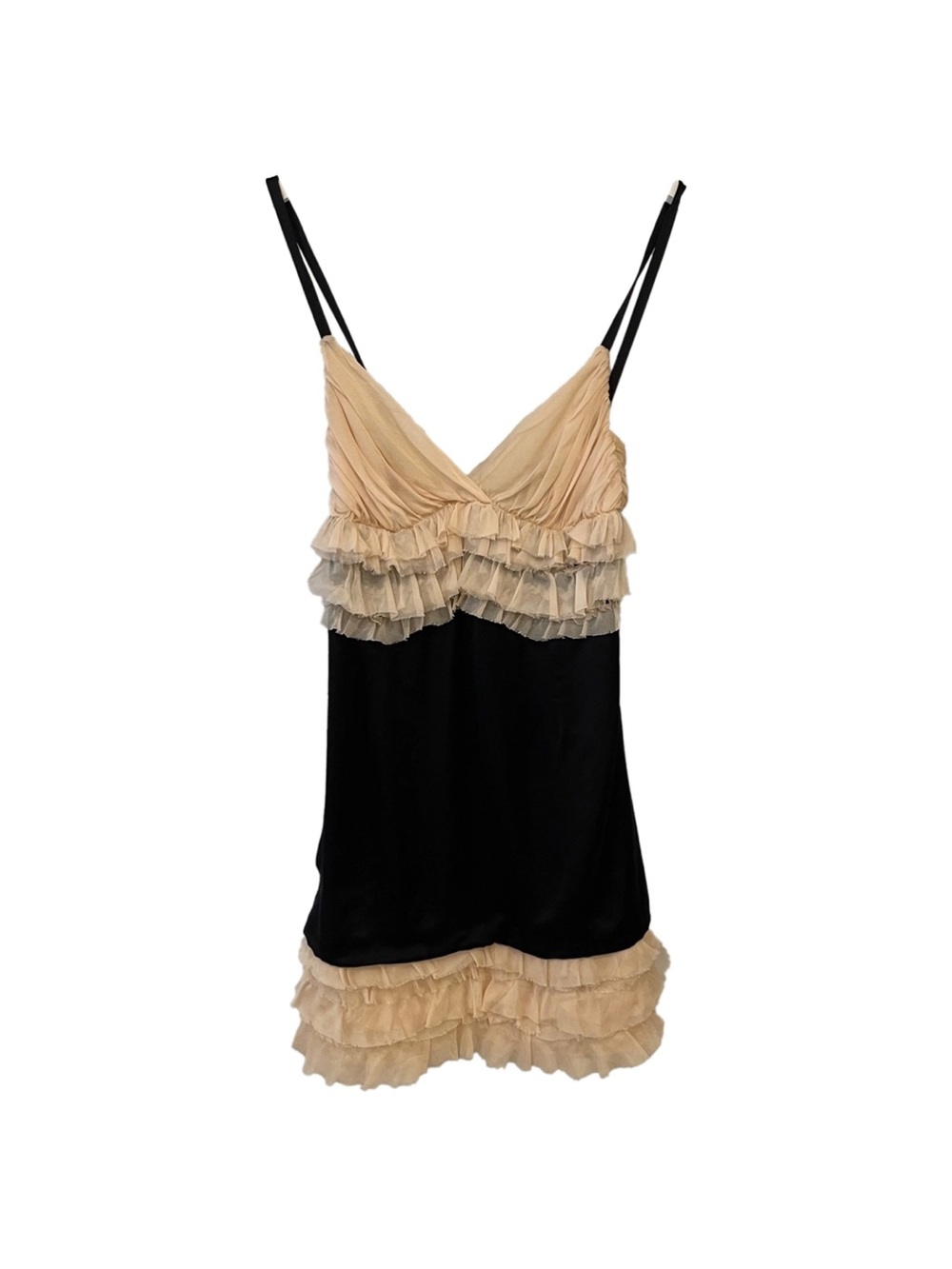 D&G Pastel Pink/Cream and Black Ruffle Silk Slip Dress